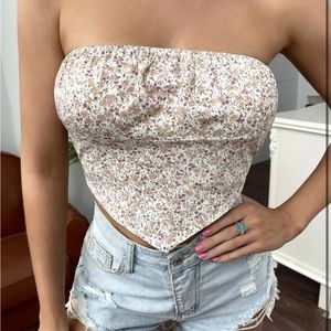 SHEIN Shirred Back Ditsy Floral Bandana Top Size M